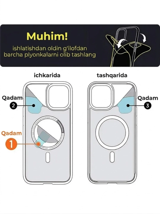 MagSafe, qoplama, iPhone 13, 14, 15, 16, 17, Plus, Pro, Pro Max uchun g‘ilof 1+1 dona