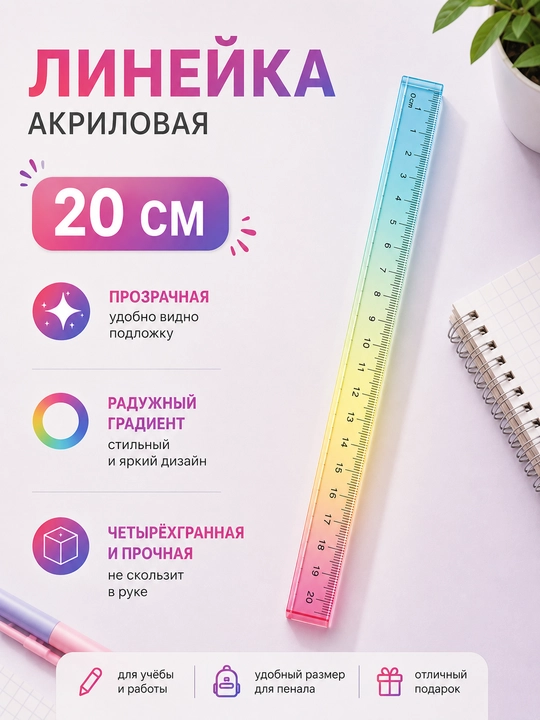 Линейка акриловая 15 см, 20 см, 30см - 
