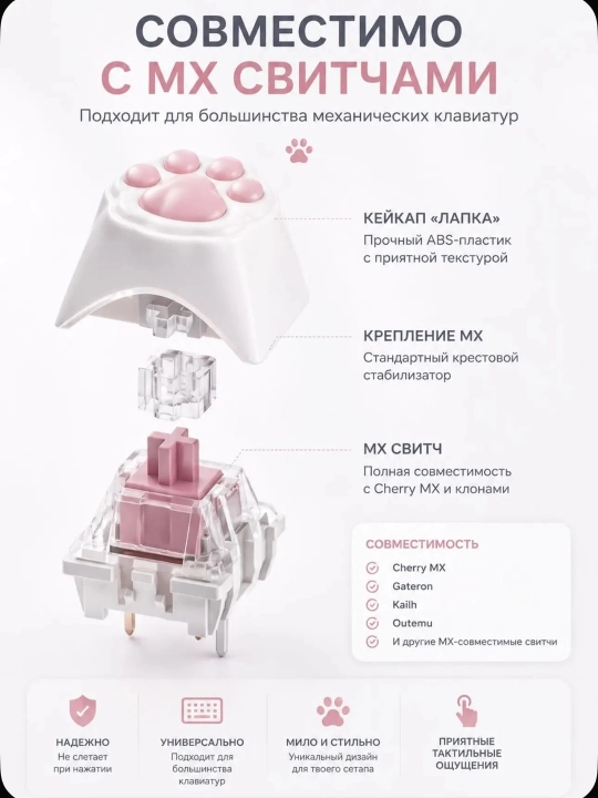 Кейкапы для механических клавиатур/ Кошачьи лапки/ белые