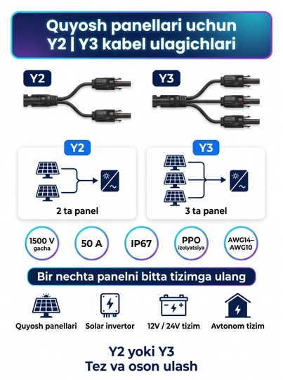 Quyosh panelini ulash uchun kabel, ulagich, kabel, 3 tasi 1 da / 2 tasi 1 da - 