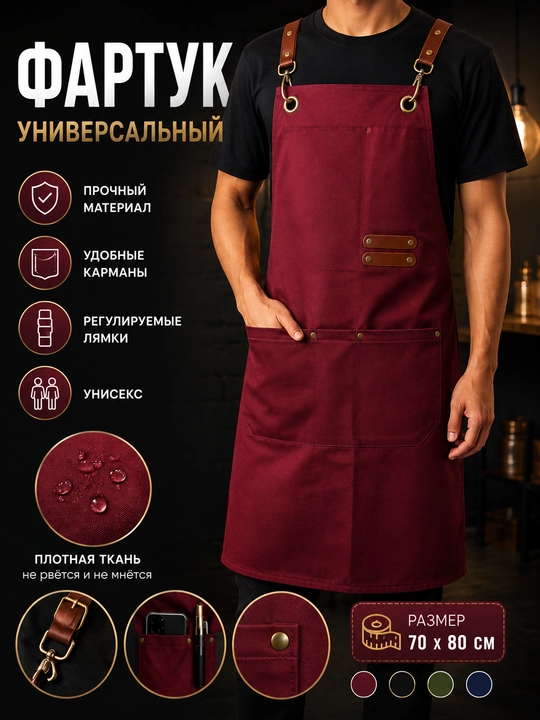 Cho‘ntakli universal oshxona fartugi, oshxona, barbekyu, kafe va uy uchun mo‘ljallangan fartuk - 