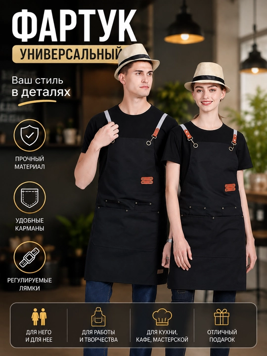 Cho‘ntakli universal oshxona fartugi, oshxona, barbekyu, kafe va uy uchun mo‘ljallangan fartuk - 