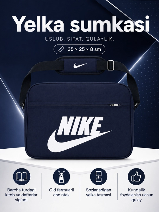 Kitob va daftar uchun yelka sumka, maktab, sport, o‘qish, sayohat va kundalik uchun