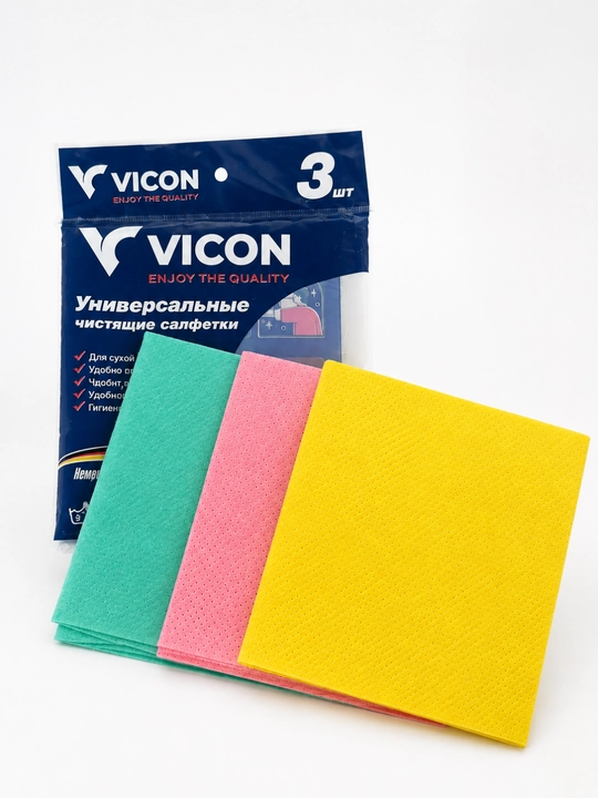 Салфетки для уборки VICON, универсальные, для сухой и влажной уборки, 3 шт