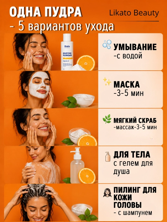 Энзимная пудра для умывания Likato, для очищения кожи и осветления следов постакне, 120 гр