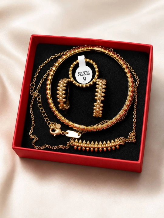 Набор женских украшений RADI Jewelry — кольцо, серьги, браслет и ожерелье, золотистый - 