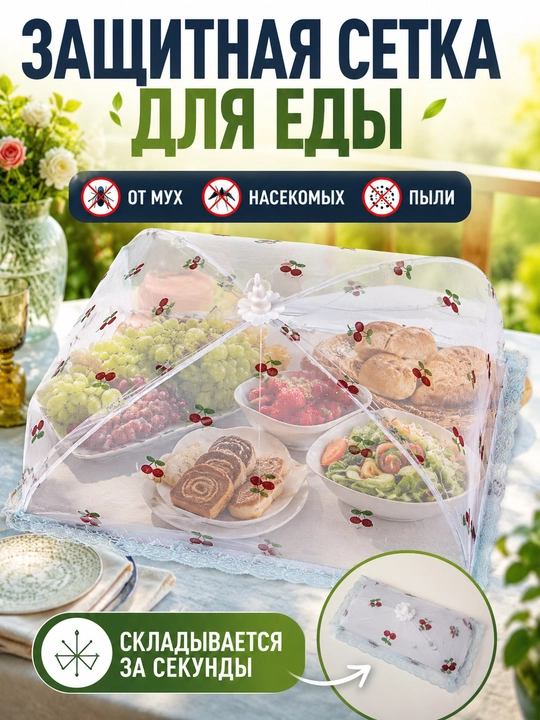 Защитная сетка для еды от мух и насекомых, складной колпак-зонтик 65×46 см