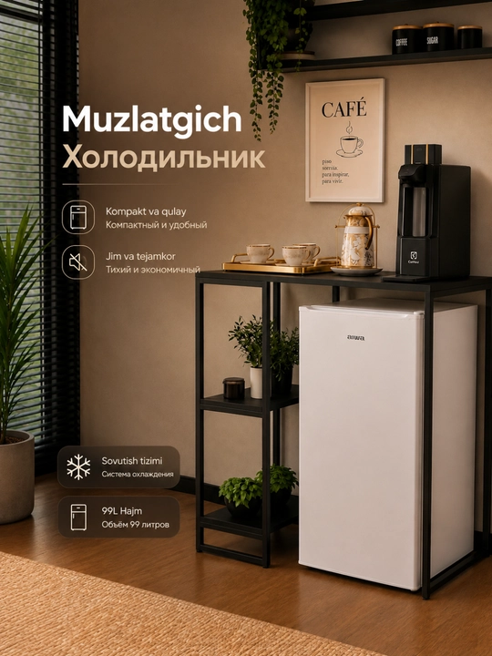 AIWA Bir Kamerali Muzlatgich, Uy va Ofis Uchun, Oq/Qora/Kulrang Rangda