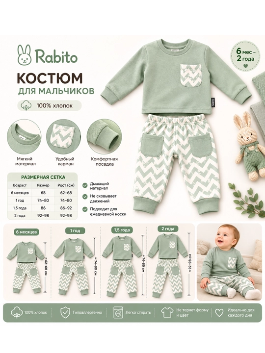 Костюмчик для 6 мес.–2 года, мягкий комплект, спортивка