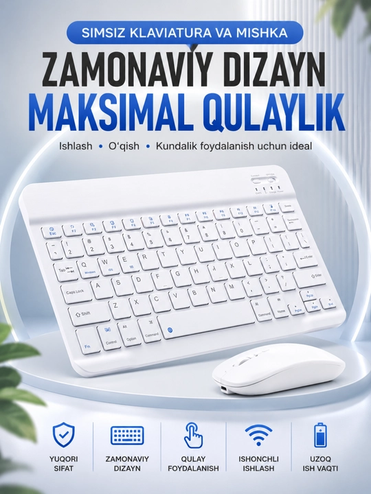 Simsiz Klaviatura va Sichqoncha To‘plami, 2.4GHz USB Wireless Keyboard & Mouse Combo - 