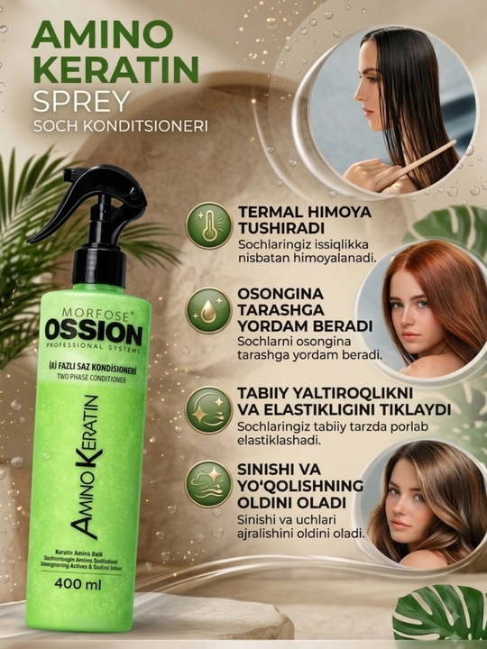 Morfose soch uchun 2 fazali konditsioner-sprey soch uchun ikki fazali konditsioner, 400 ml - 