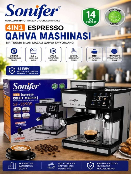 Sonifer SF-3590S 4 in 1 espresso qahva mashinasi