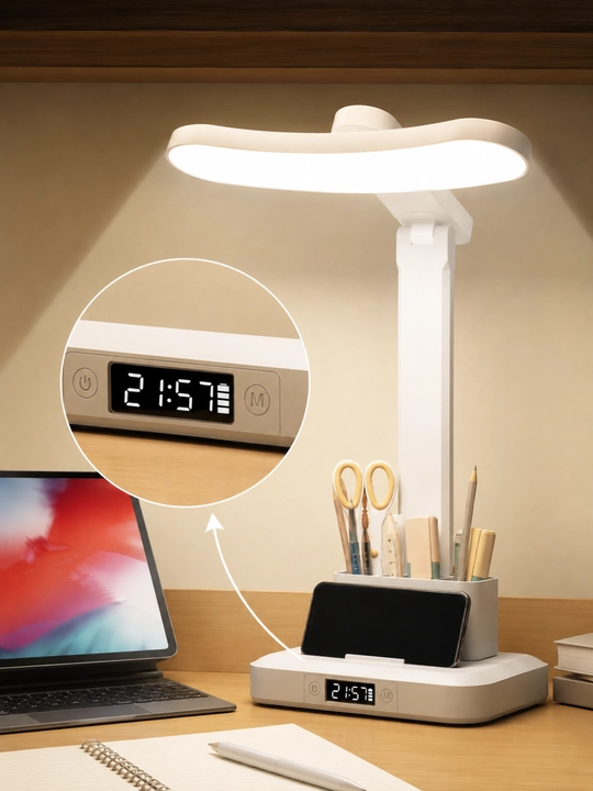 Настольная LED лампа с часами, 1200 мА·ч, Type-C, складная