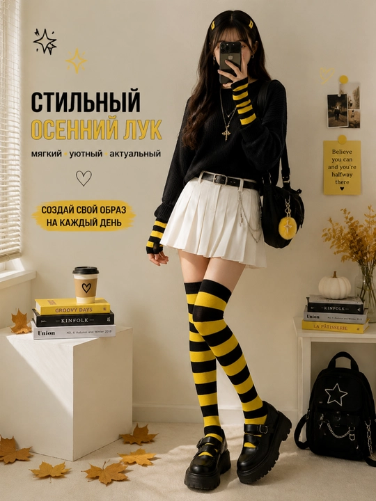 Женские гольфы выше колена и длинные митенки, комплект Y2K для девушек