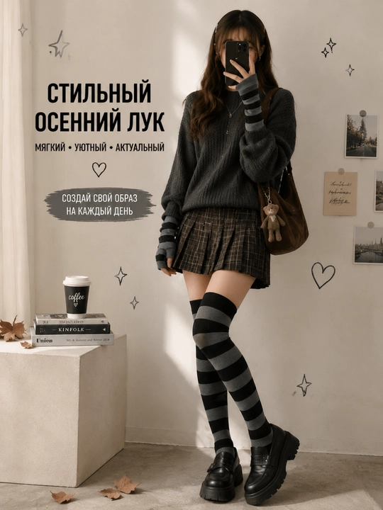 Женские гольфы выше колена и длинные митенки, комплект Y2K для девушек