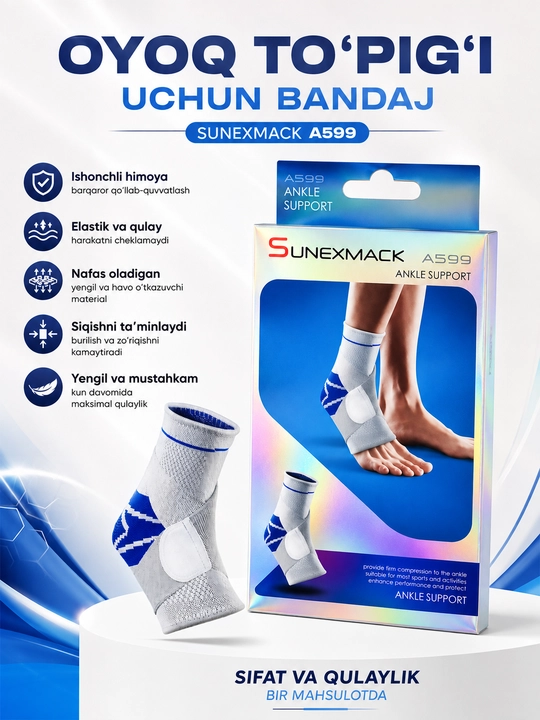 To‘piq bandaji SUNEXMACK A599, elastik, mahkamlovchi tasmali - 