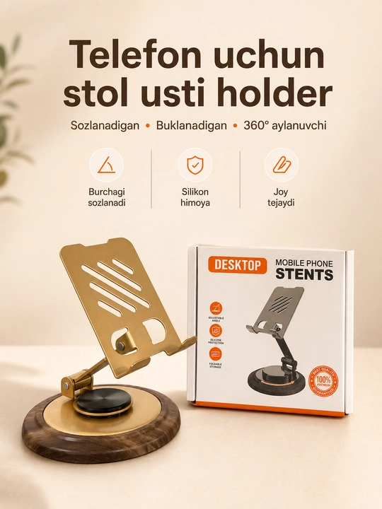 Telefon uchun stol usti holder, 360° aylanadigan va sozlanadigan - 