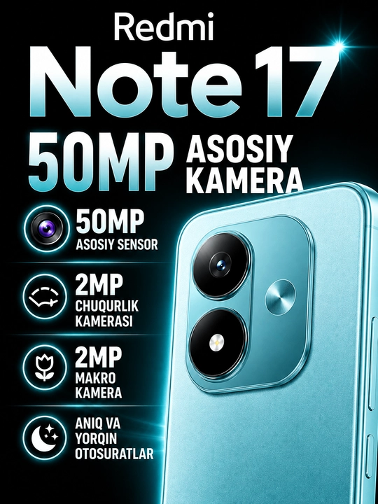 Redmi Note 17 — 5G, камера 50 Мп, фронтальная камера 16 Мп