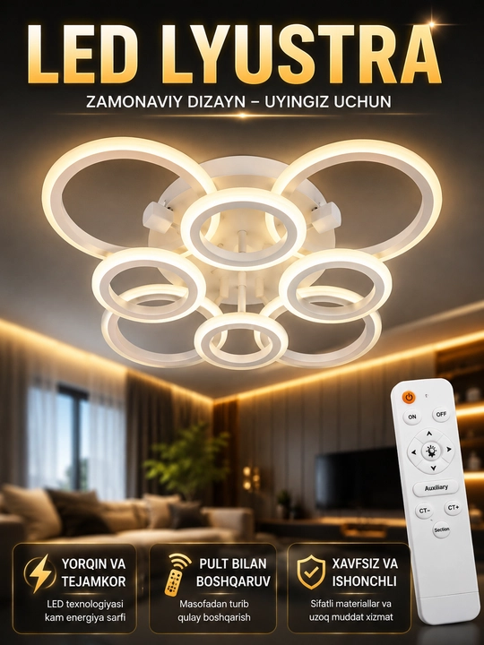 Люстра потолочная LED, светодиодная с пультом, регулируемым светом, белая - 