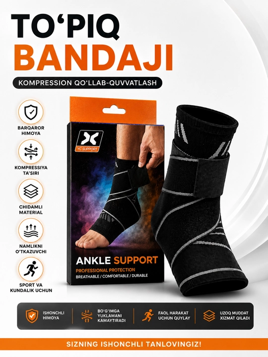 To‘piq bandaji YC Support 5621, mahkamlovchi tasmali, sport uchun - 