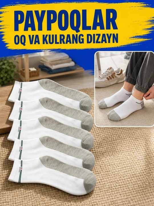 Erkaklar paypoqlari, erkaklar uchun, to‘plamda 4 dona, 39–41 razmer, kalta sport paypoqlar