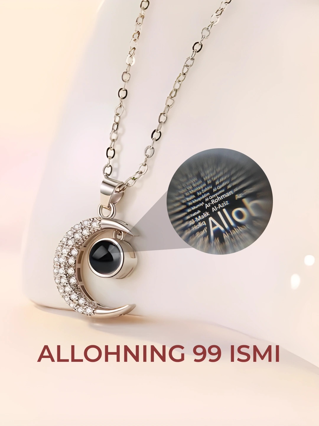 Zanjir marjon bilan Allohning 99 ismli ayollar uchun bezak, oltin va kumush rang - 