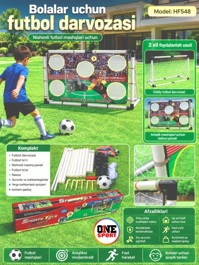 Bolalar uchun futbol darvozasi to‘plami, to‘r va futbol aksessuarlari bilan - 