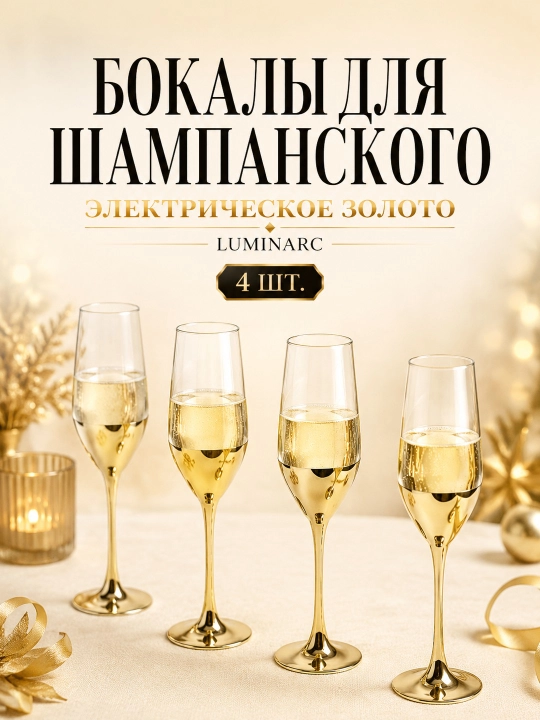 Набор бокалов Luminarc Electric Gold P9301, 160 мл, 4 штуки