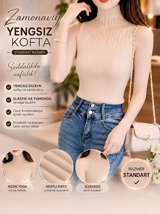 Ayollar uchun yengsiz sviter, vadalaska, standart 44-50 - 