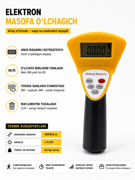 PROTEX  elektron masofa olchagich, masofa o'lchagich,, raqamli masofa o‘lchagich, 9999.9M