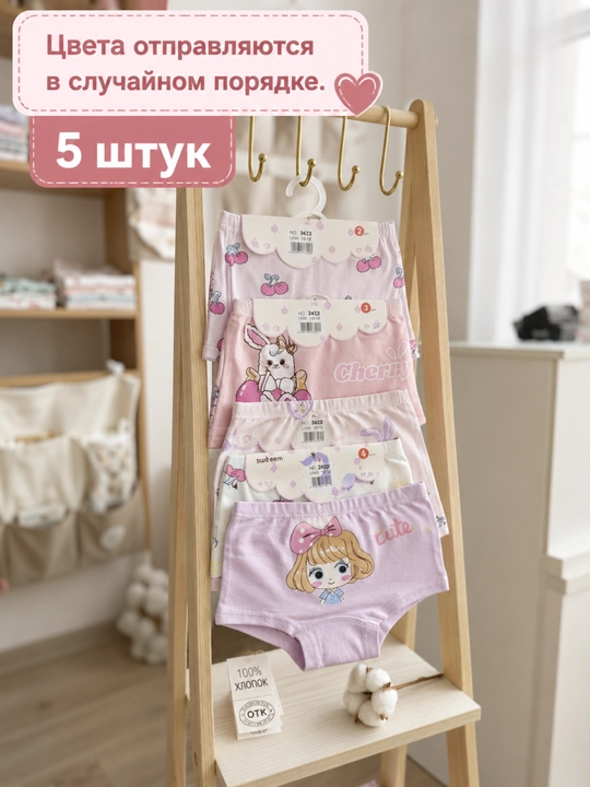 Трусики для девочек, набор 5 штук, 95% хлопок, случайные цвета