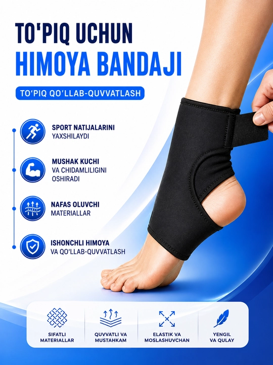 To‘piq uchun himoya bandaji ANKLE SUPPORT YC-7830, sozlanadigan tasmali, qora - 