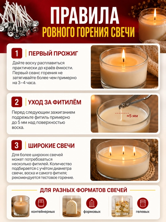 Хлопковые вощеные фитили для свечей с металлическим держателем