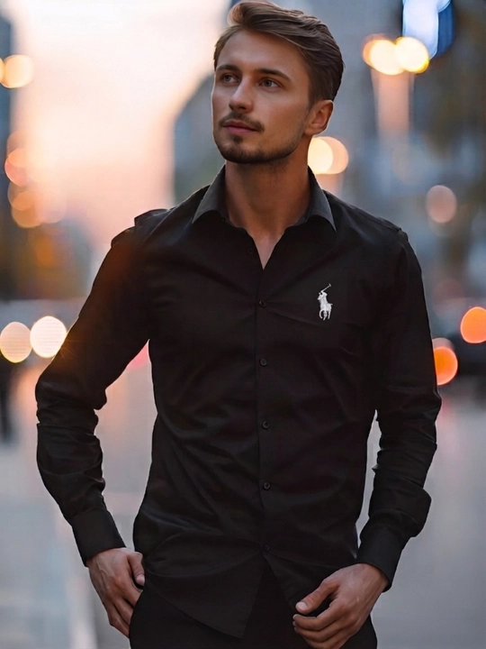 Erkaklar ko‘ylagi, klassik, belga yopishgan, yo‘l-yo‘l, bir xil rangli Slim Fit