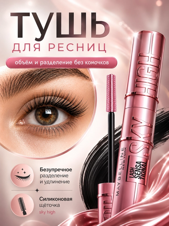 Тушь для ресниц, черная, удлиняющая - 