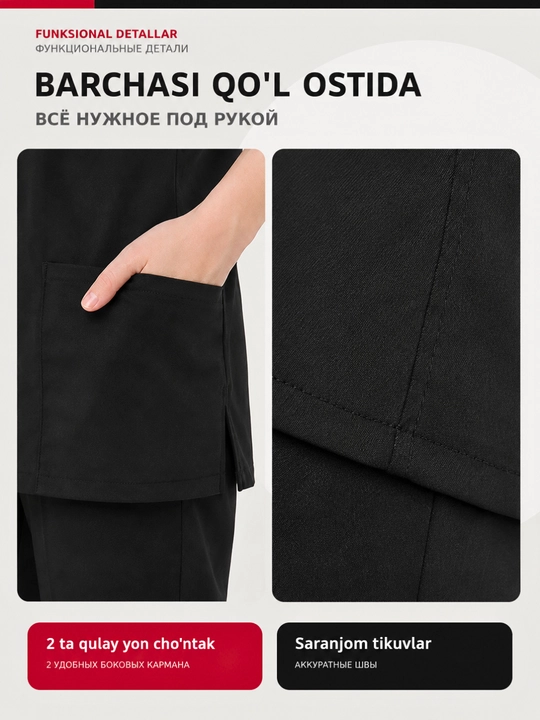 Ayollar tibbiy formasi, shimli jarrohlik kostyumi, streych mato, V-yoqa, S–XXL