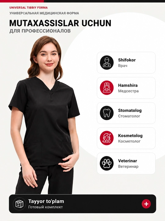 Ayollar tibbiy formasi, shimli jarrohlik kostyumi, streych mato, V-yoqa, S–XXL