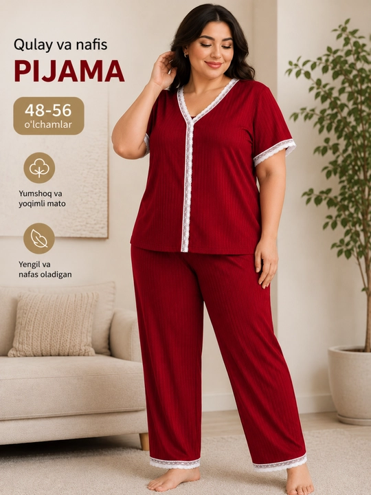 Ayollar pijamasi 48-56 o‘lcham, uyqu kostyumi, kaprili uy kiyimi komplekti