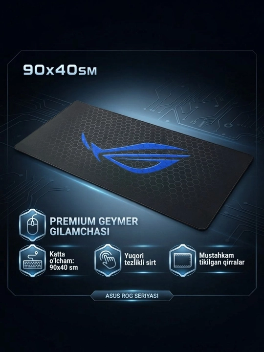 Premium Geymer Gilamchasi (Asus ROG uslubida) – 90x40 sm - 