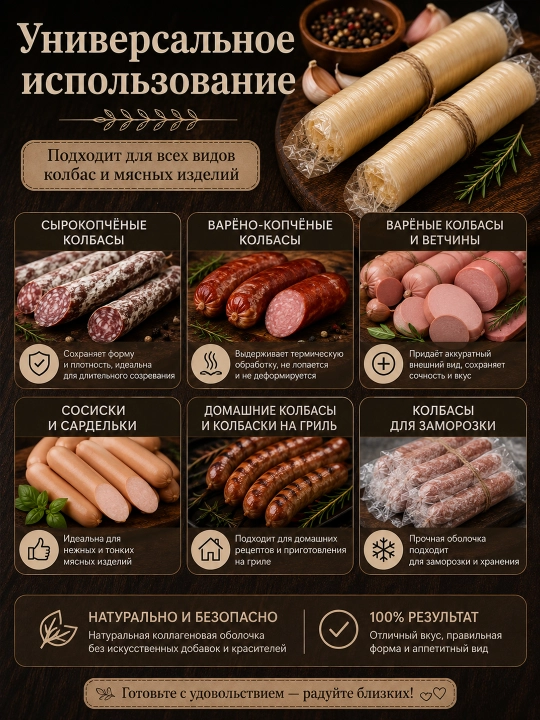 Gril va barbekyu kolbasalari uchun tabiiy kollagen qobiq, uy sharoitida kolbasa tayyorlash