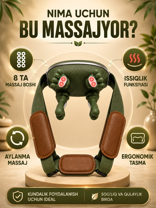 Bo‘yin massajori, yelka va orqa uchun rolikli elektr massaj apparati - 