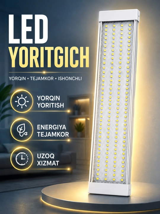 LED chiroq, uzun svetodiodli yoritgich paneli, xona va ish joyi uchun - 