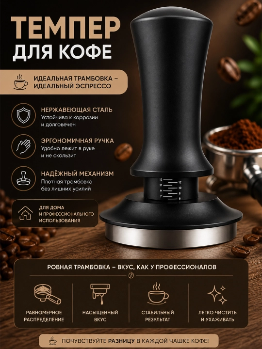 Темпер для кофе, регулируемый пуш темпер для эспрессо, кофейный темпер для утрамбовки кофе - 