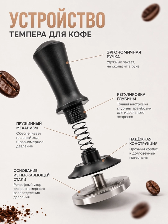 Темпер для кофе, регулируемый пуш темпер для эспрессо, кофейный темпер для утрамбовки кофе