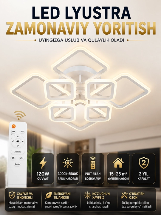 Люстра потолочная LED, светодиодная с пультом, регулируемым светом, белая - 