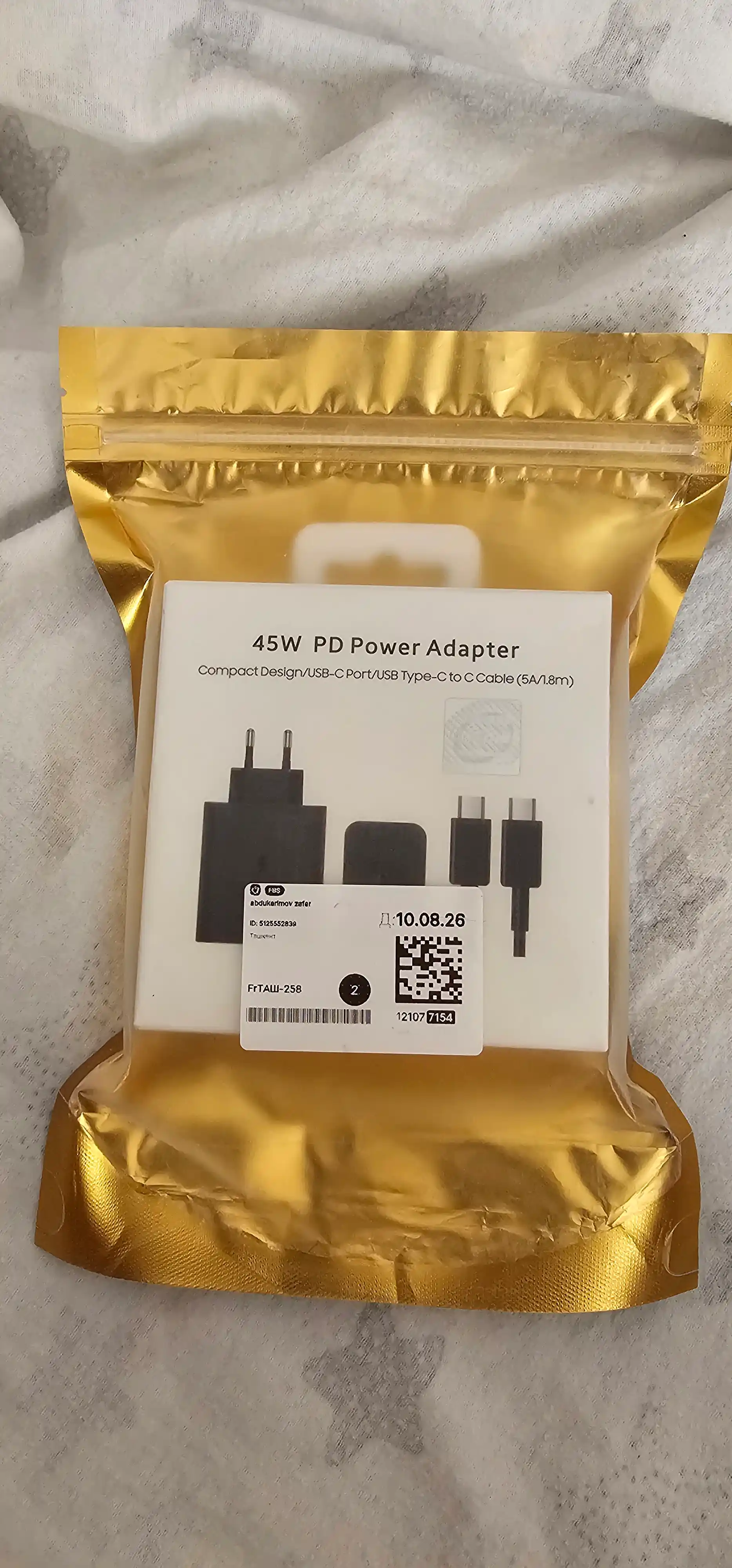 Samsung 45W Type-C zaryadchik, adapter (kabel bilan) Fast Charging 2.0 - tezkor zaryadlash
