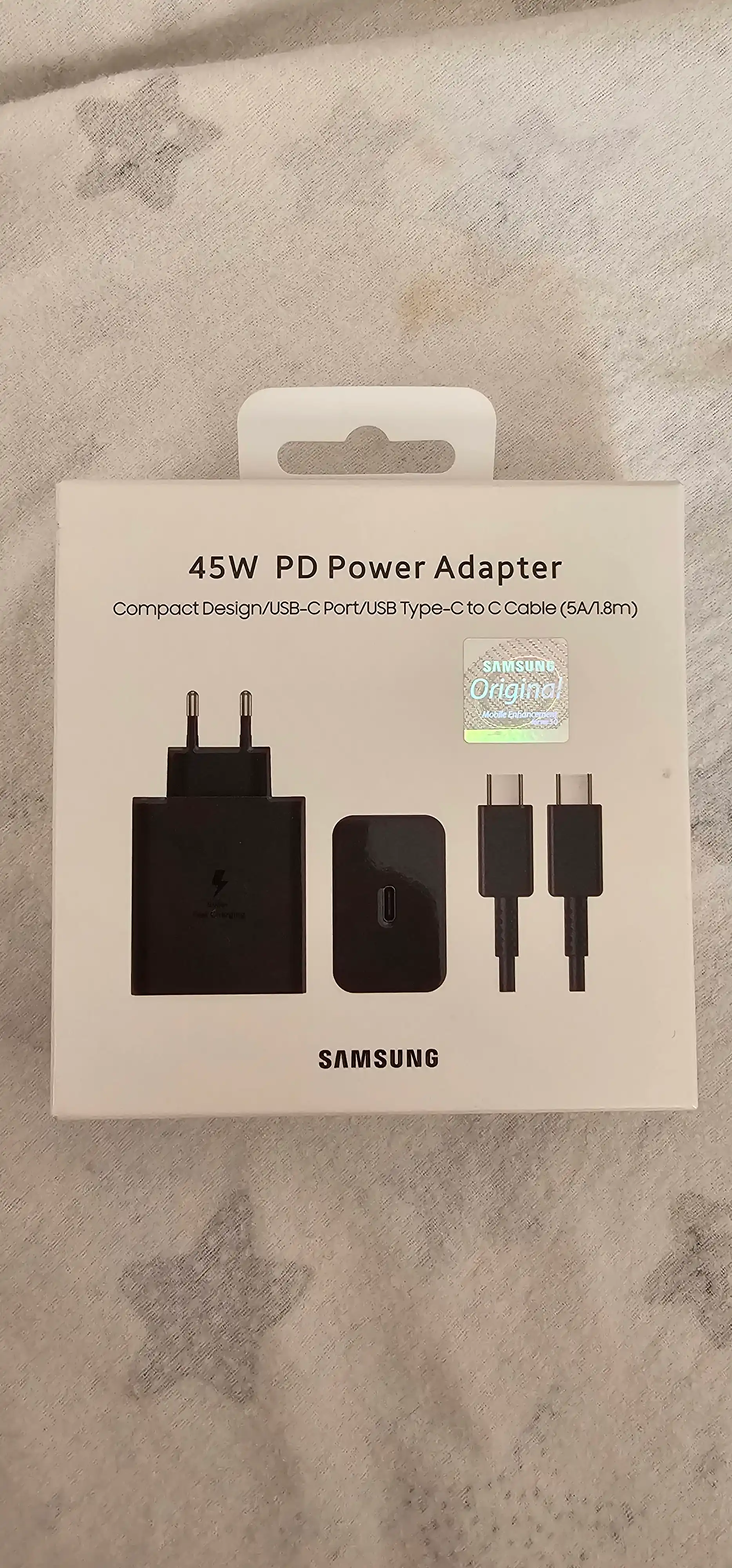 Samsung 45W Type-C zaryadchik, adapter (kabel bilan) Fast Charging 2.0 - tezkor zaryadlash