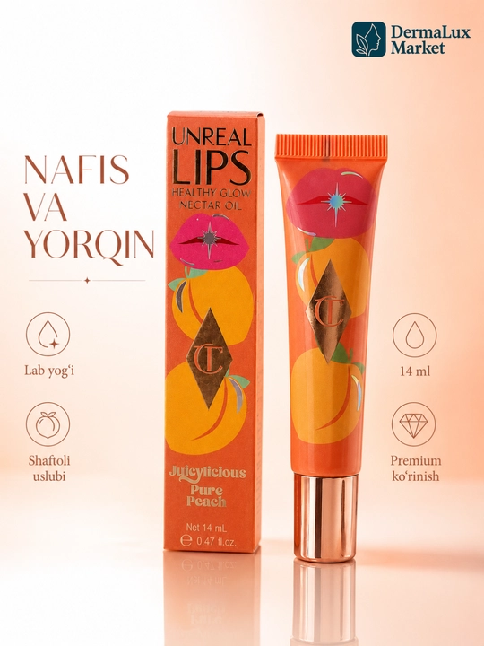 Lab uchun Charlotte Tilbury Unreal Lips moyi, shaftoli rangi, 14 ml