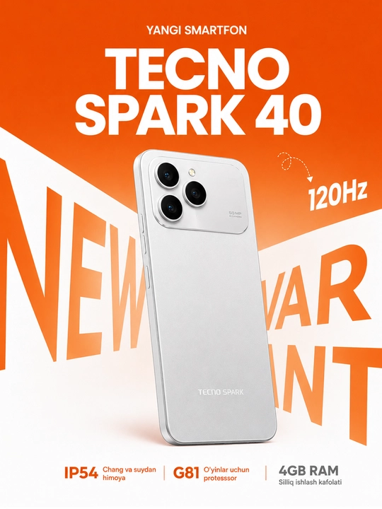 Смартфон TECNO Spark 40 4/128GB, 120 Гц,,5200 мАч, IP64