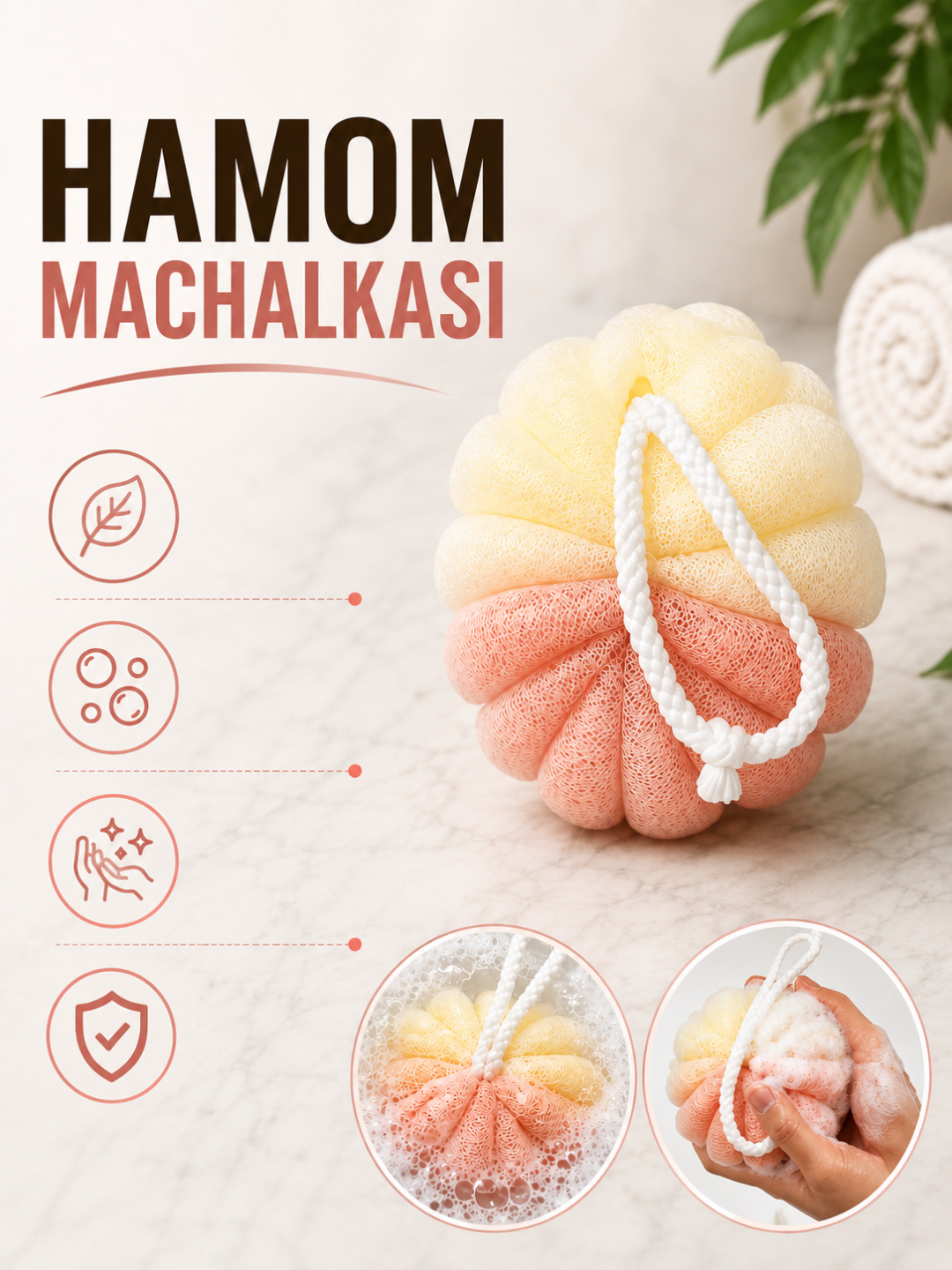 Dush uchun neylon mochalka, gipoallergen yumshoq va sifatli 1dona va 1 juft